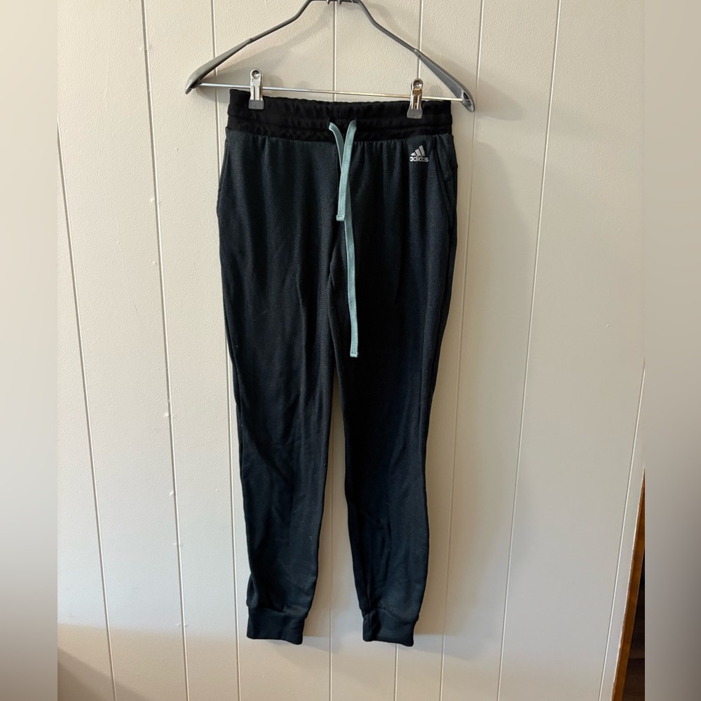 Adidas Black Track Pants Womens Small with Elastic Waistband and Tapered Legs